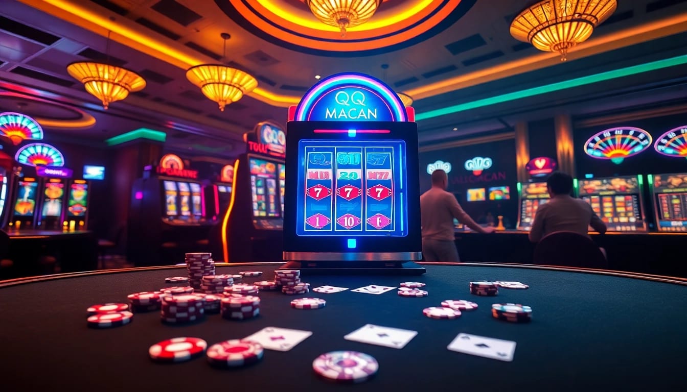 Experience thrilling gameplay with QQMacan at a vibrant casino filled with exciting slot machines and table games.