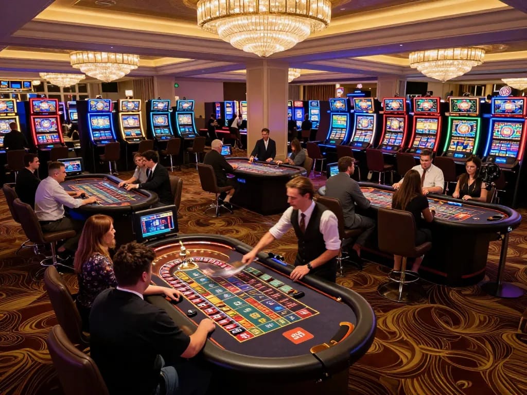 Engage in thrilling gameplay at trang chủ fly88's vibrant casino floor with roulette action.
