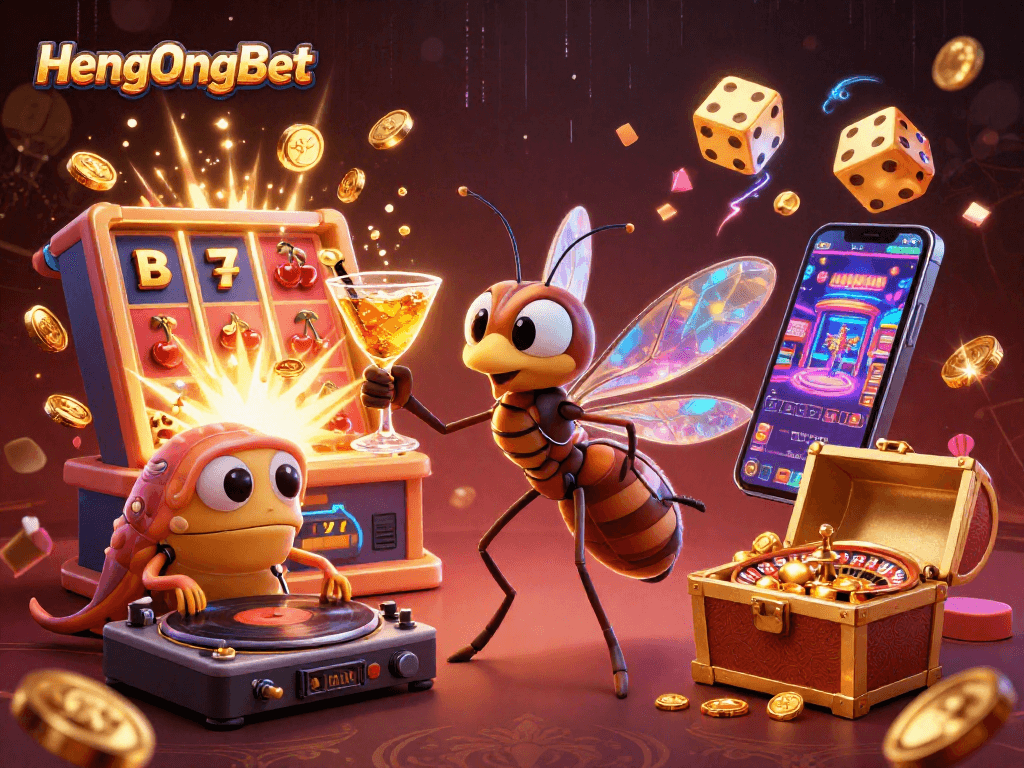 Experience the vibrant world of HengOngBet's thrilling casino games with dynamic winning symbols and energy.