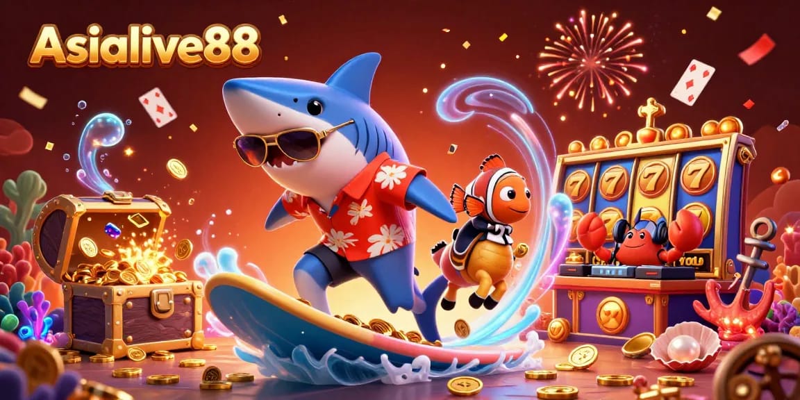 Experience the thrill of Asialive88 with an exciting casino underwater scene filled with gold coins and winning symbols.