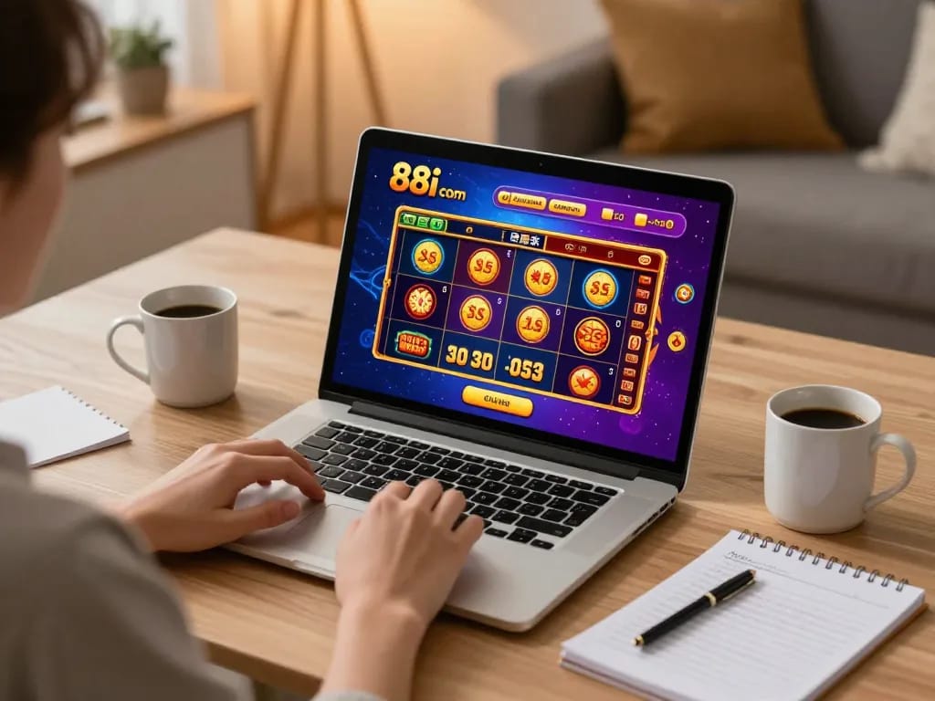 Engaged user enjoys online gaming at 88i com with vibrant game interface visible.