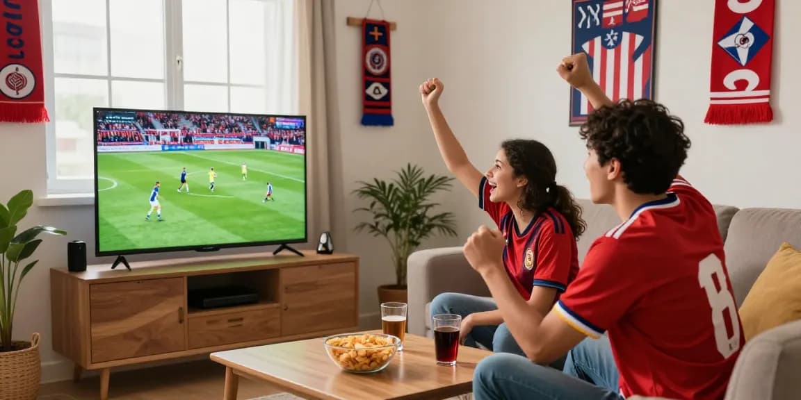 Watch مباريات اليوم with friends in a lively living room setup, showcasing the excitement and camaraderie of live sports viewing.