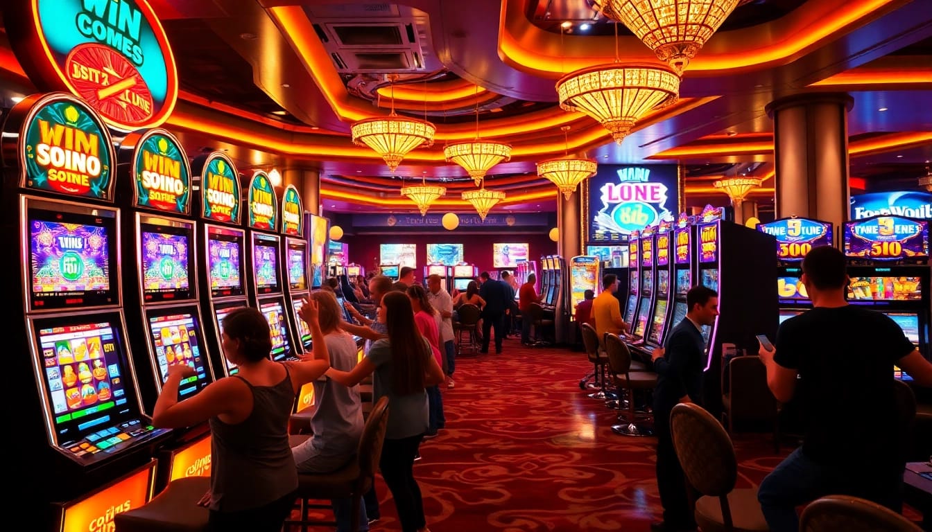 Experience thrilling wins at ktp jitu with vibrant slot machines and excited players celebrating their luck.
