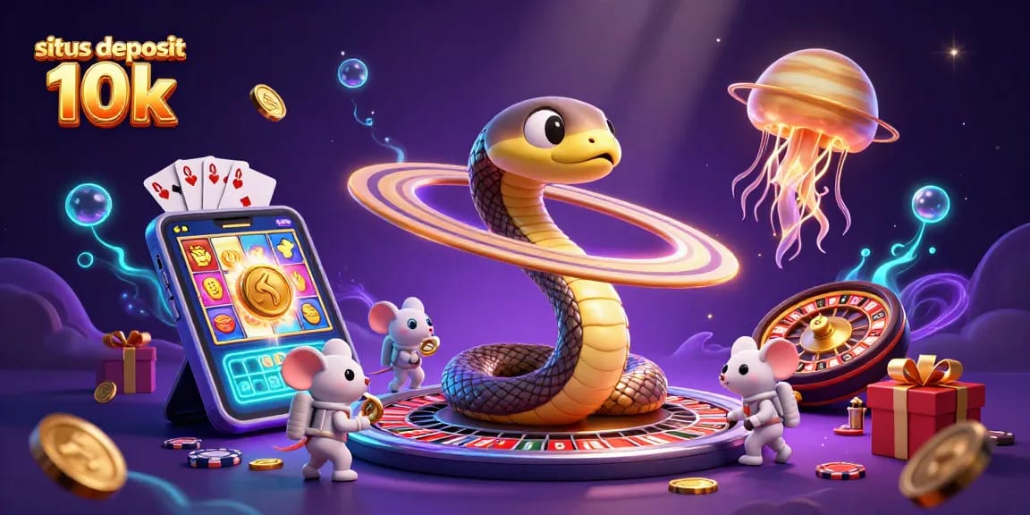 Experience the thrill of situs deposit 10k with a cosmic casino scene featuring gambling elements.