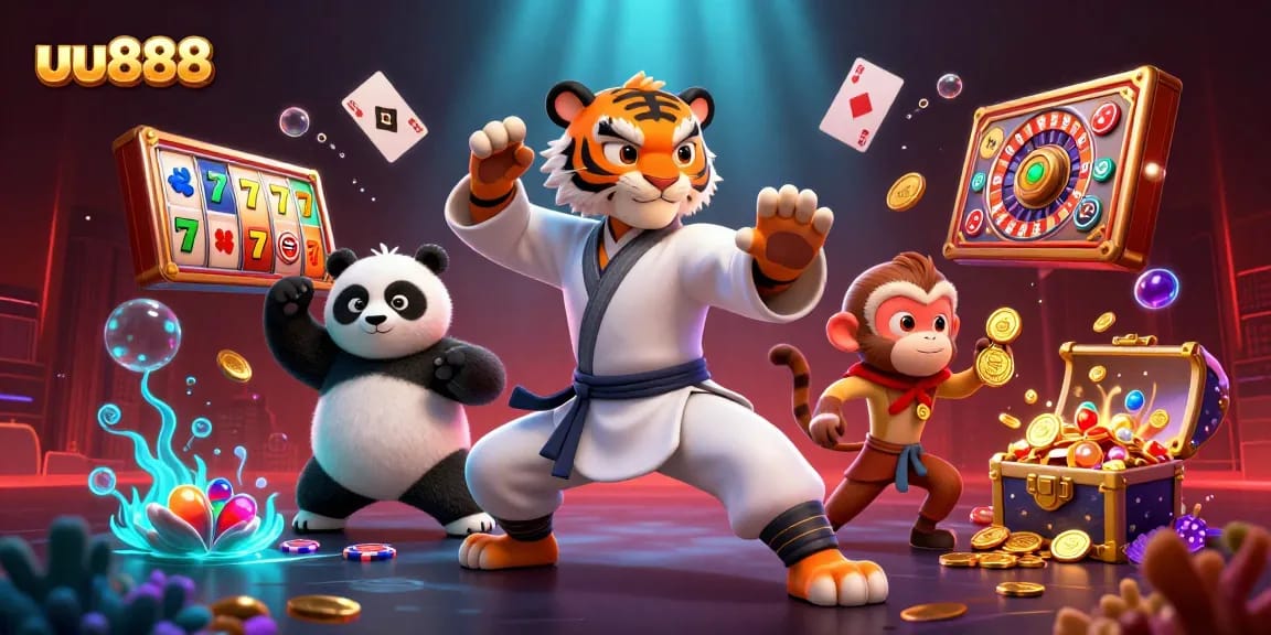 Engage with the exciting world of uu888 through vibrant slot reels and a dynamic casino scene.