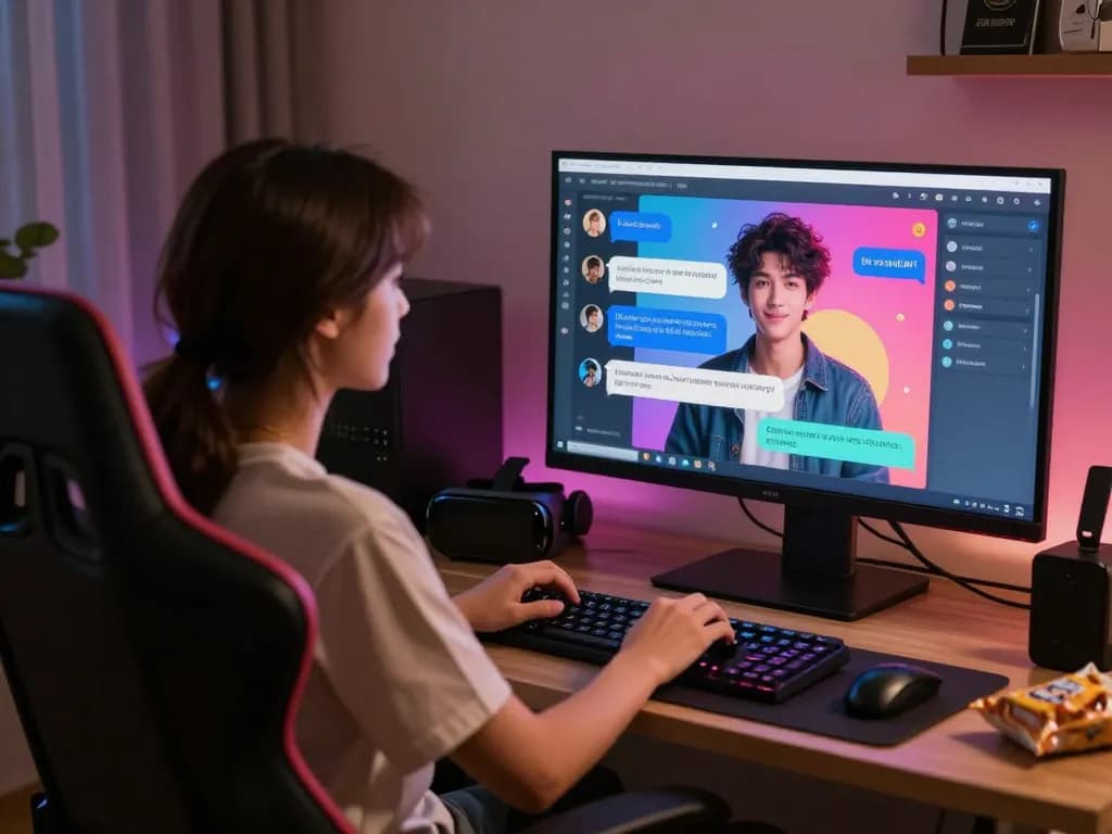 Engaging NSFW AI chat scene showcasing user interaction with vibrant character design and cozy environment.