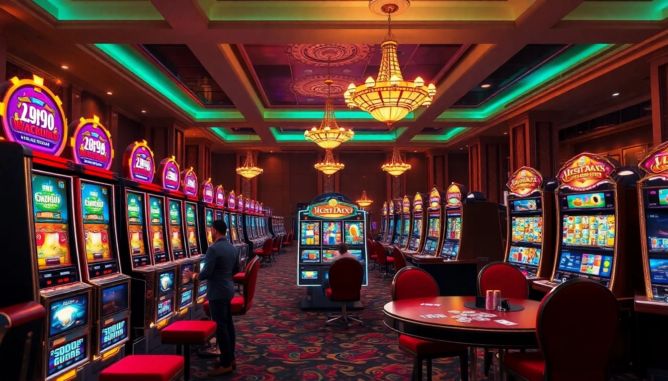 Experience high-stakes gaming at luxury12 with stunning slot machines and vibrant casino ambiance.
