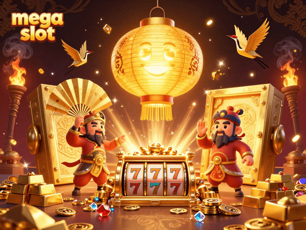 Experience mega slot excitement with golden spirits and treasures at this vibrant casino scene.