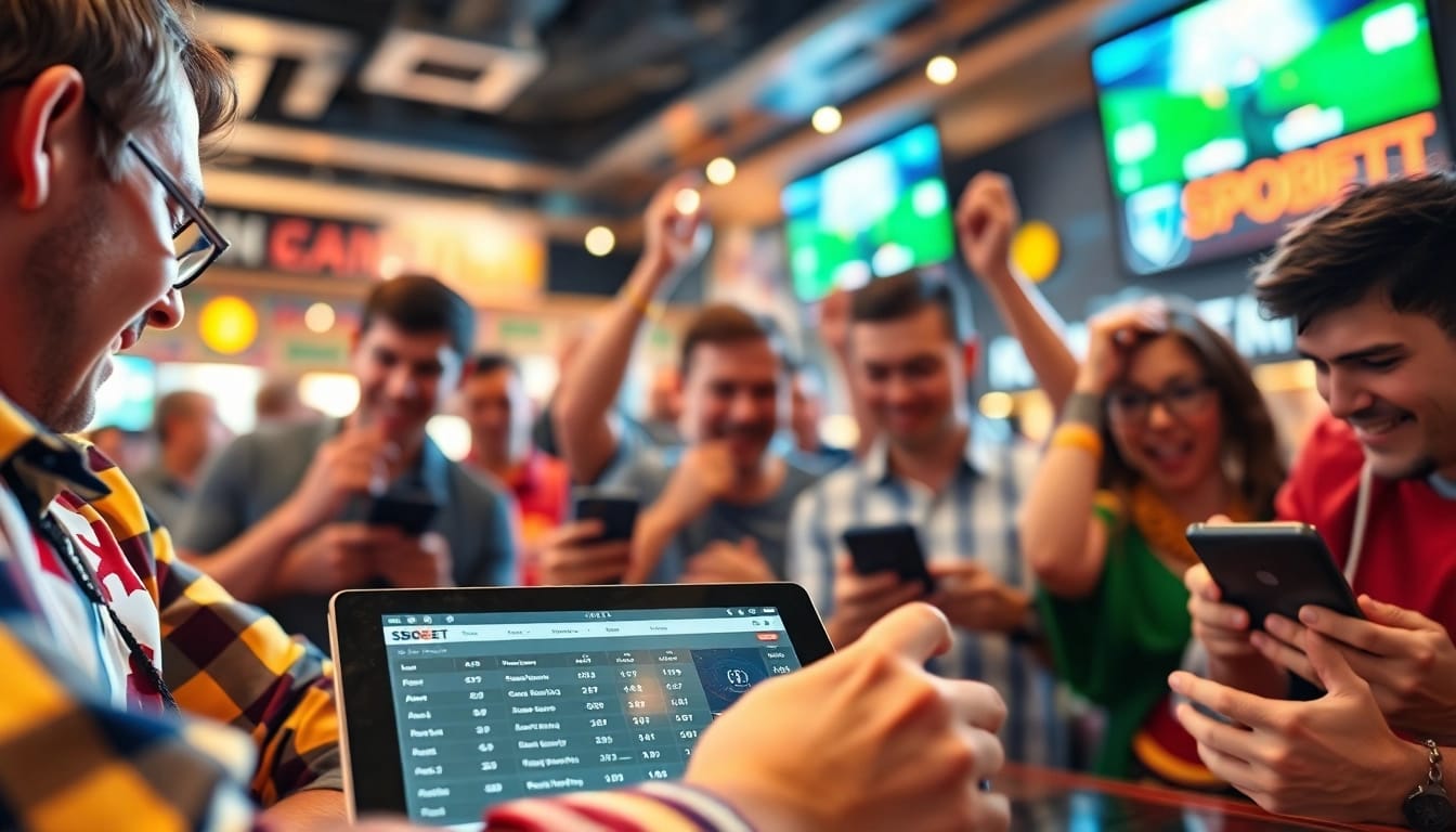 Mengamati taruhan SBOBET dengan semangat di bar olahraga yang ramai.