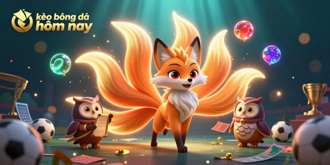Place bets confidently with today's kèo bóng đá hôm nay alongside a vibrant fox spirit and wise owl