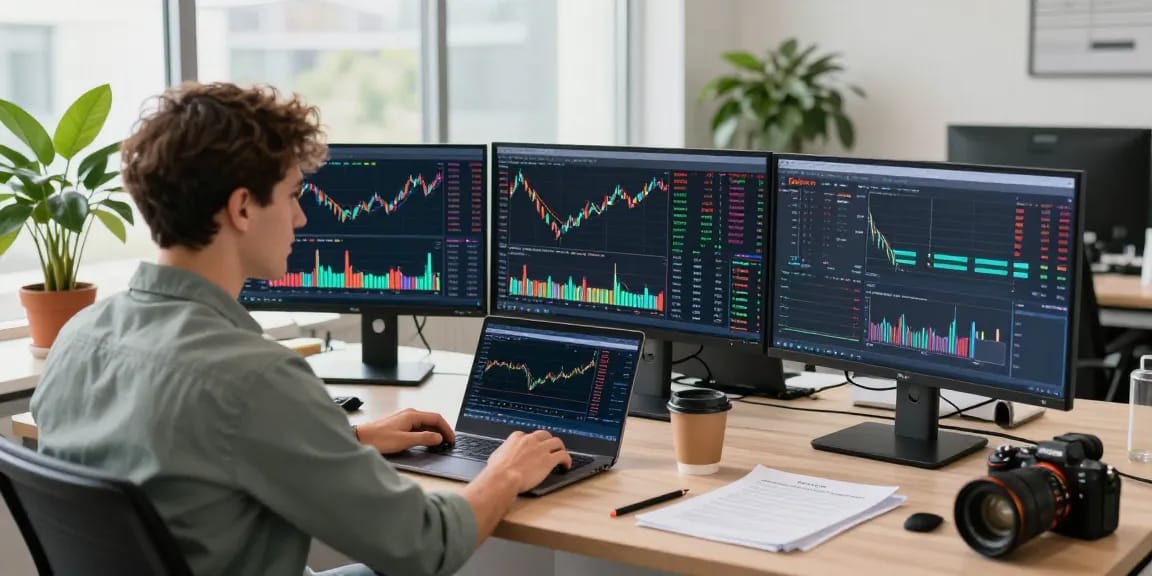 Трейдеры анализируют отзывы BitMEX в современном офисе, окруженном финансовыми графиками.