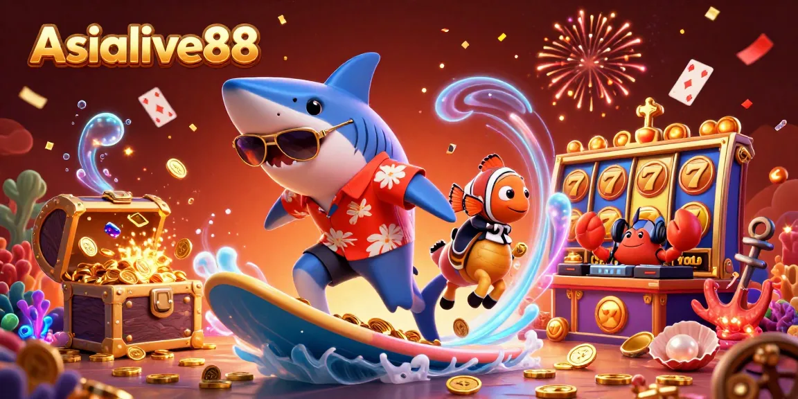 Experience the thrill of Asialive88 with an exciting casino underwater scene filled with gold coins and winning symbols.