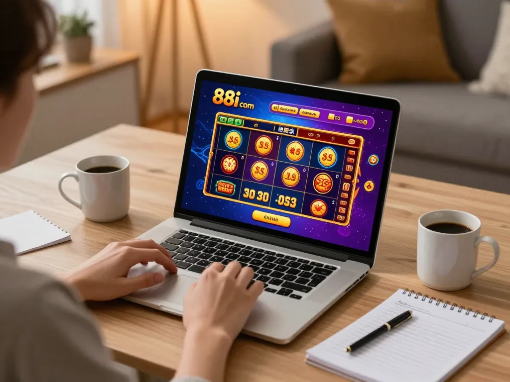Engaged user enjoys online gaming at 88i com with vibrant game interface visible.