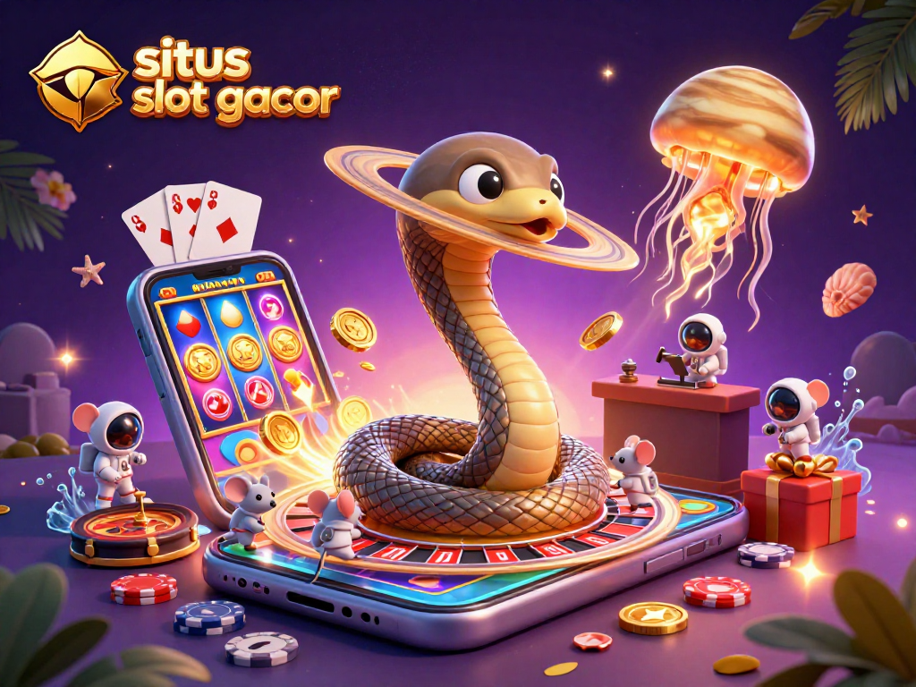 Experience situs slot gacor with vibrant cosmic gaming elements and dynamic characters placing bets.