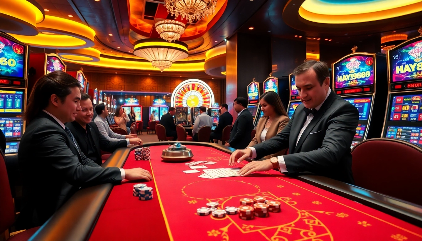 Experience the excitement of HAY88 with dynamic gaming tables and lively players in action.