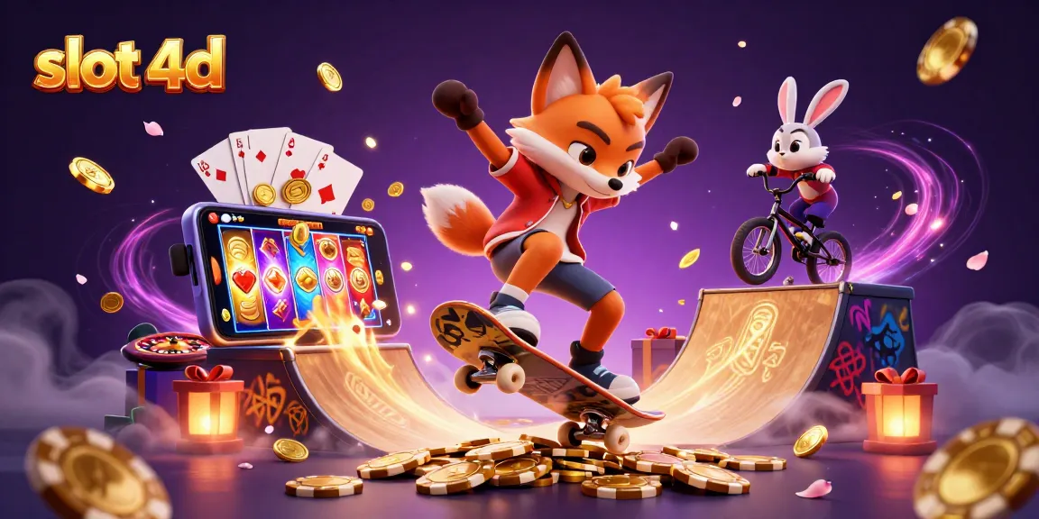 Experience the thrill of slot 4d with a dynamic fox and rabbit in a vibrant casino scene.