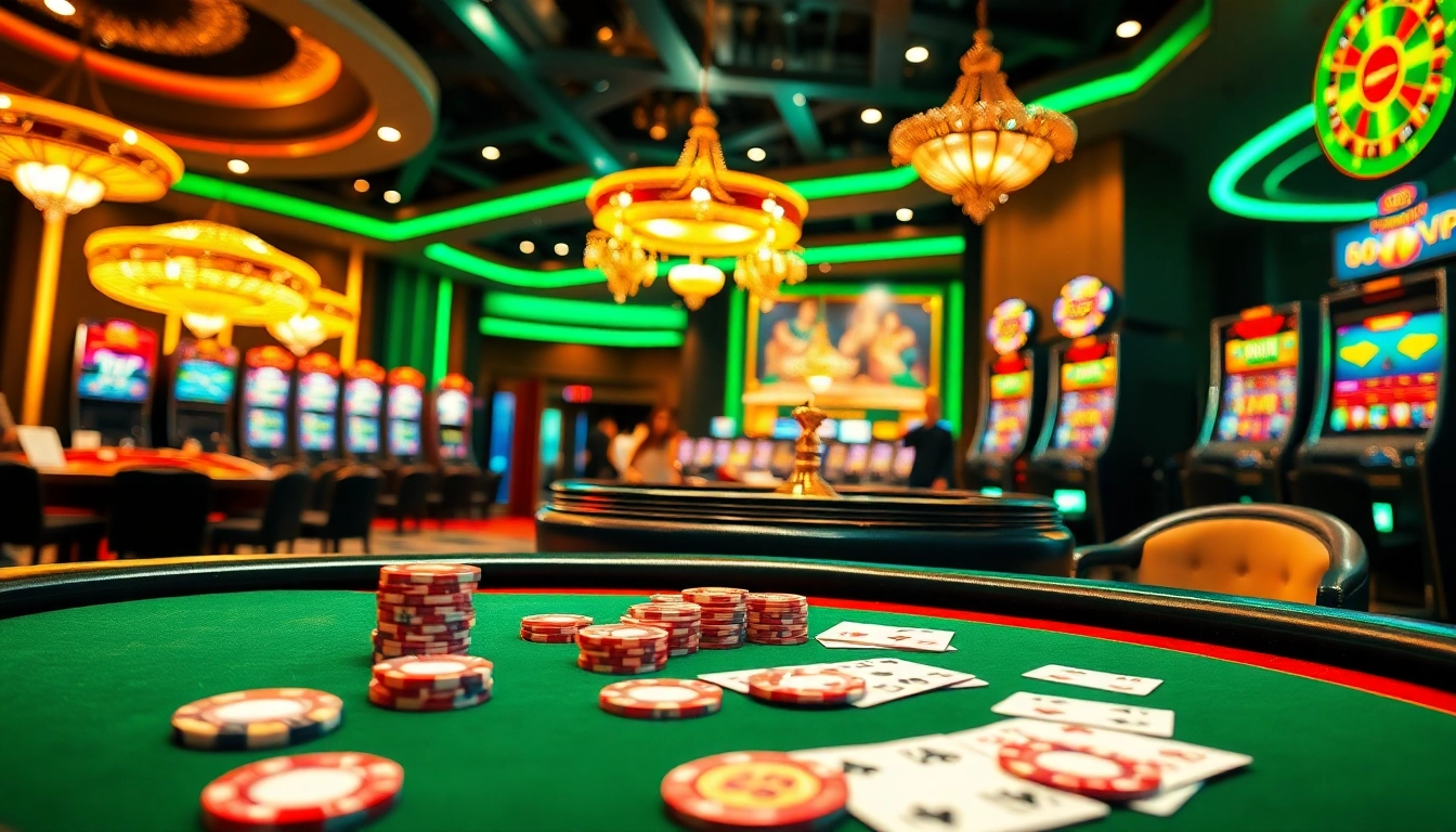 Experience the thrill of winning at 68VIP with vibrant casino games, chip stacks, and elegant decor.