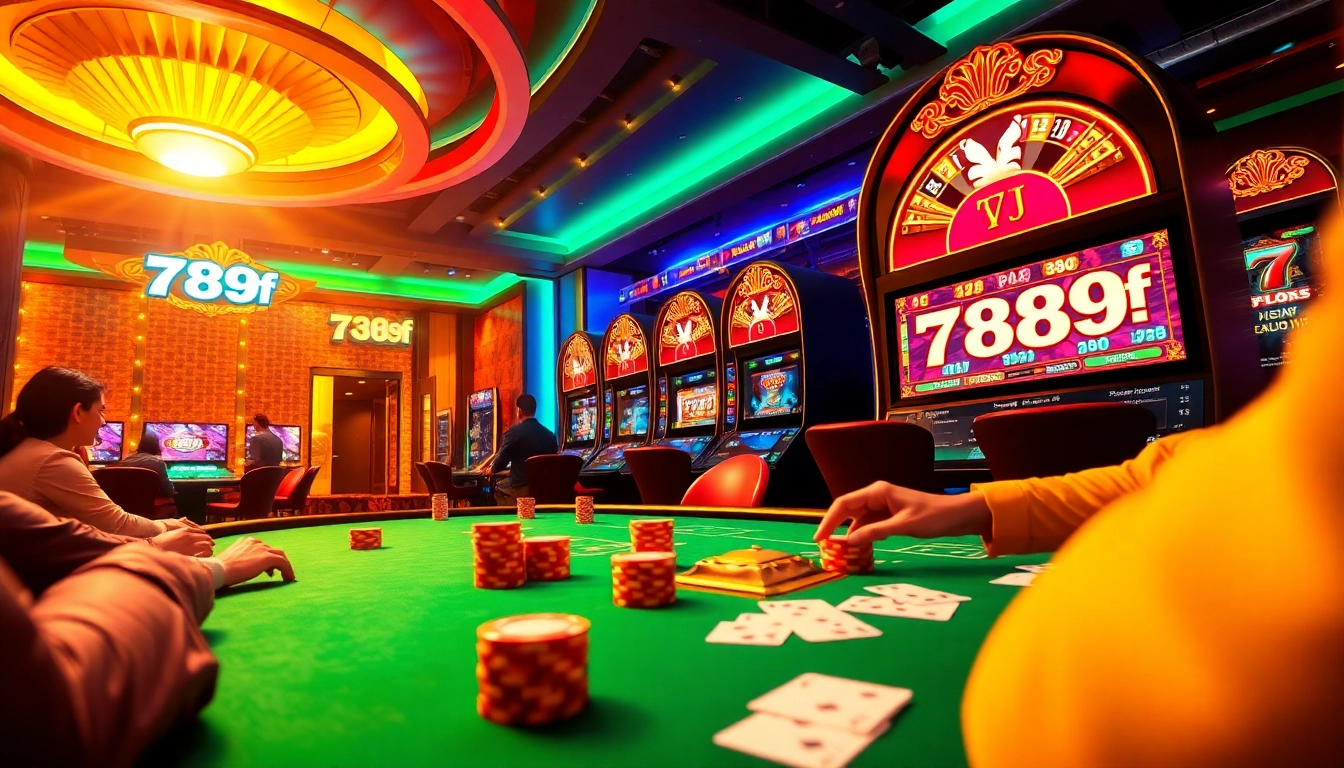 Experience the thrill of the 789f game at a luxury casino table with vibrant poker chips and cards.