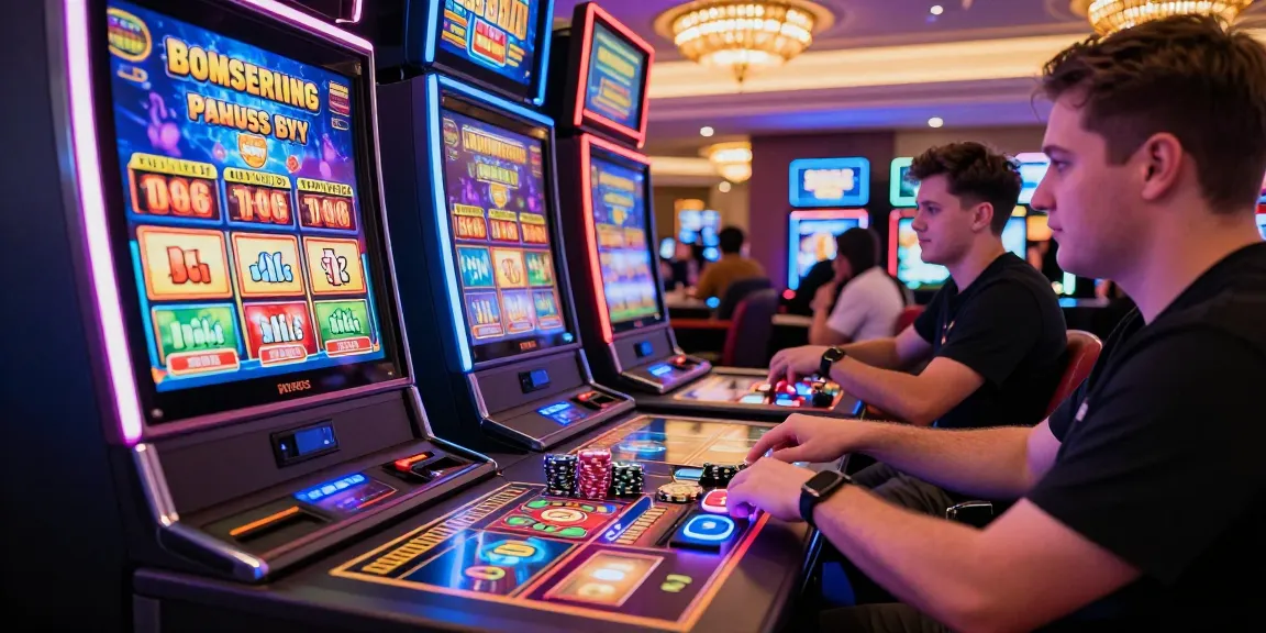 Excited player activating bonus buy slots feature in a vibrant casino, showcasing the thrill of instant access to bonus rounds.