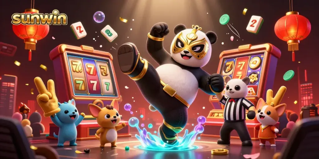 Experience the thrill of gaming at Sunwin with dynamic characters and vibrant casino elements.
