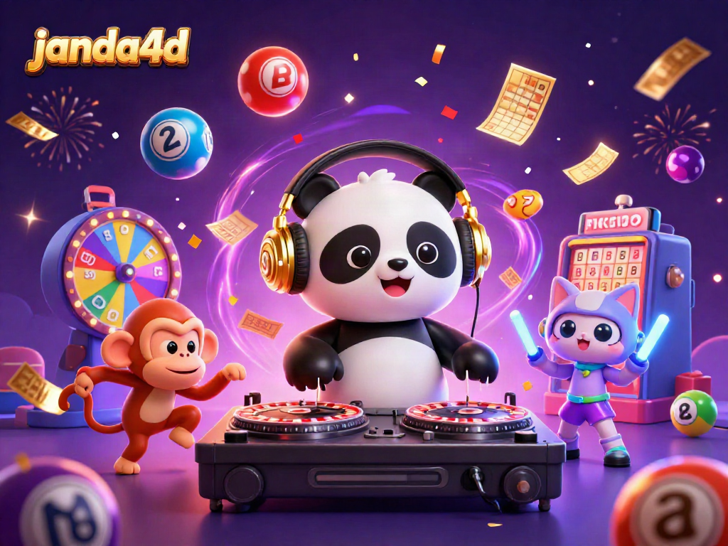Merayakan jackpot di janda4d dengan DJ panda dan teman-teman yang energik!