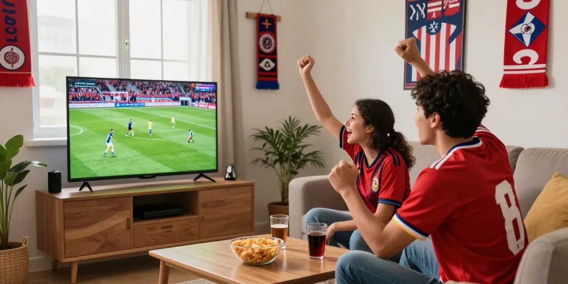 Watch مباريات اليوم with friends in a lively living room setup, showcasing the excitement and camaraderie of live sports viewing.