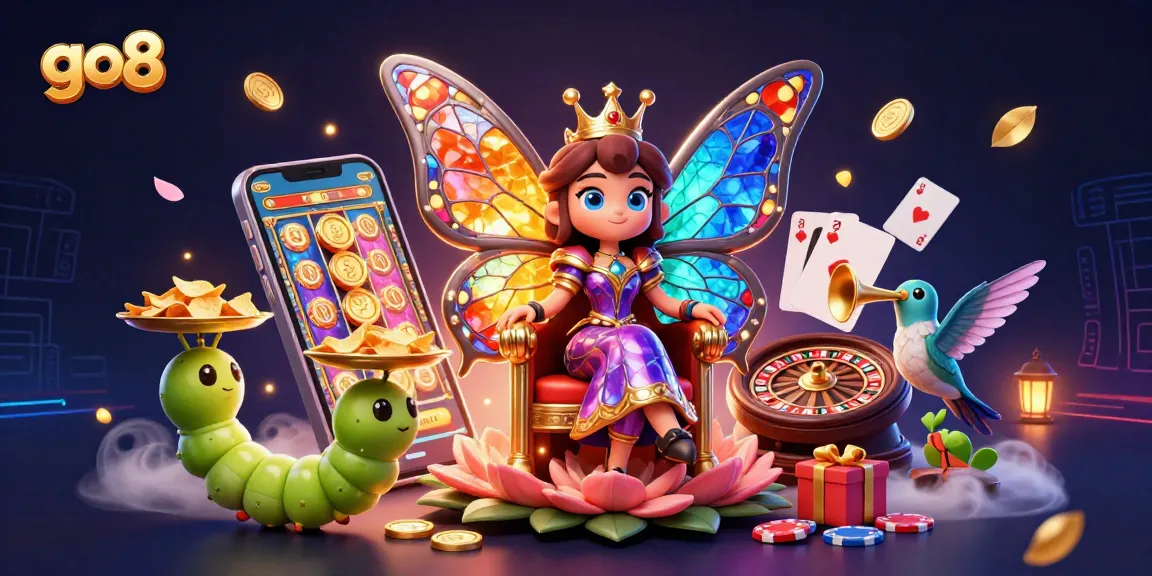 Experience the thrill at go8 as colorful slot games come to life in a charming casino scene.