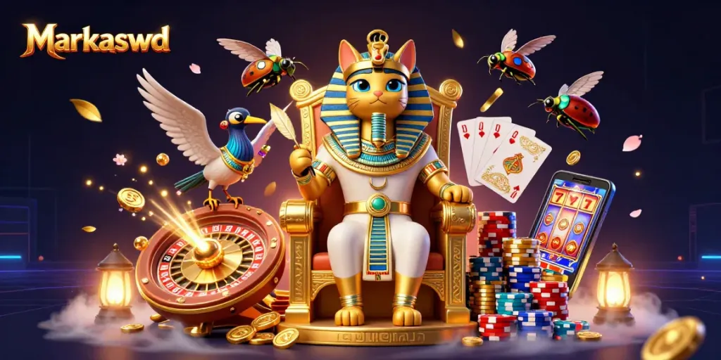 Markaswd brings excitement with a pharaoh cat and dazzling casino elements in 3D action.