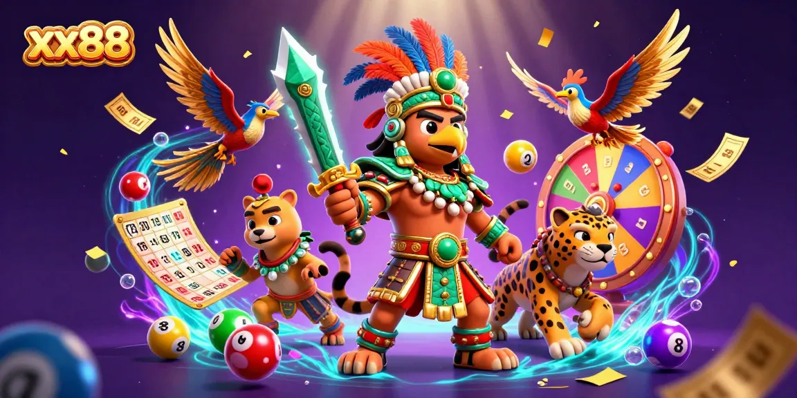 Engage in exciting gameplay with xx88's Aztec-themed illustration featuring vibrant lottery elements.