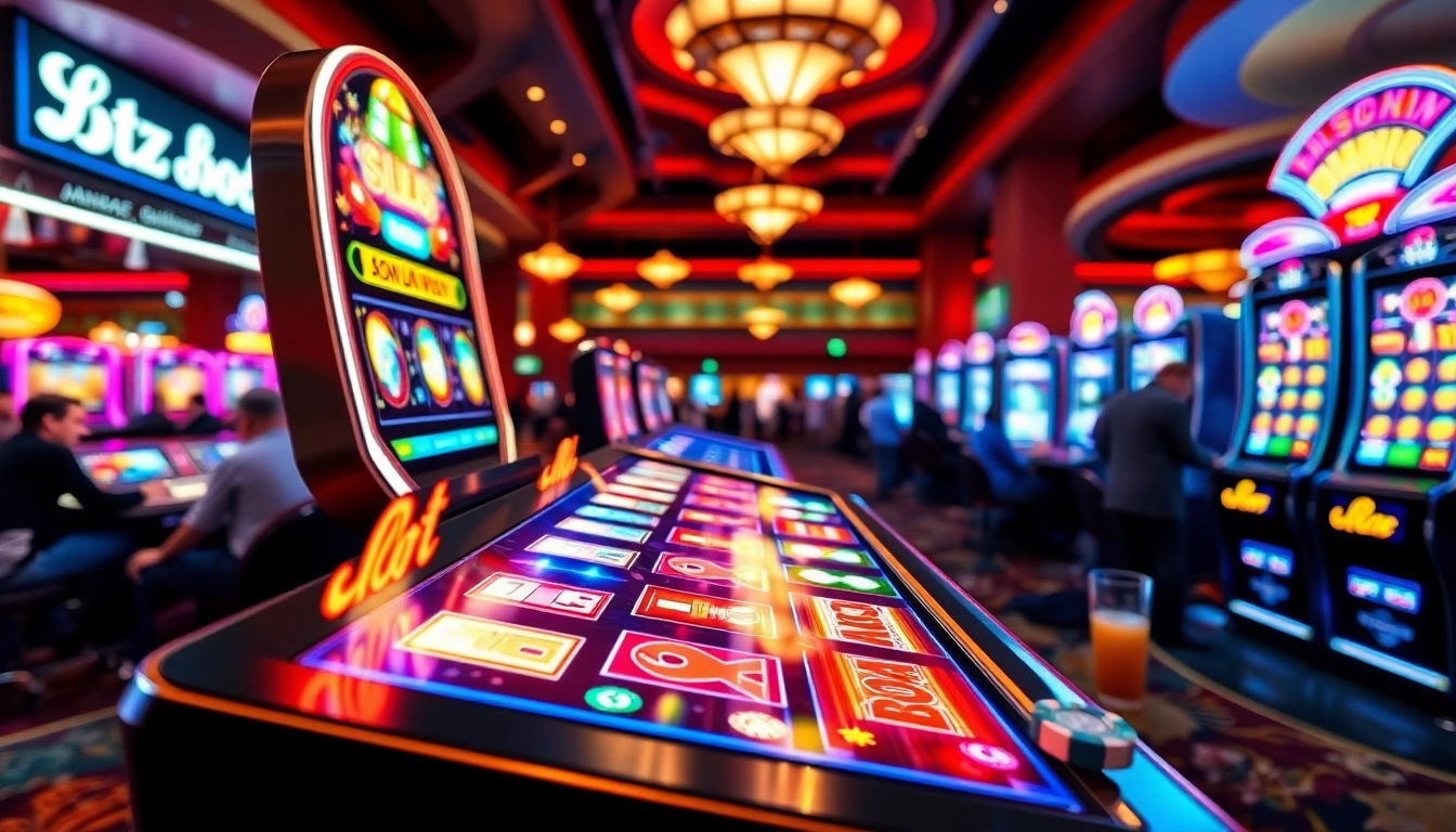 Witness the excitement of the game slot terbaru at a lively casino.