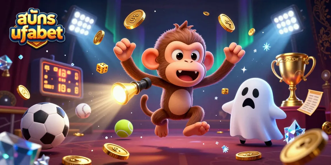 Experience the thrill of สมัคร ufabet with a lively casino scene featuring playful characters and dynamic sports elements.
