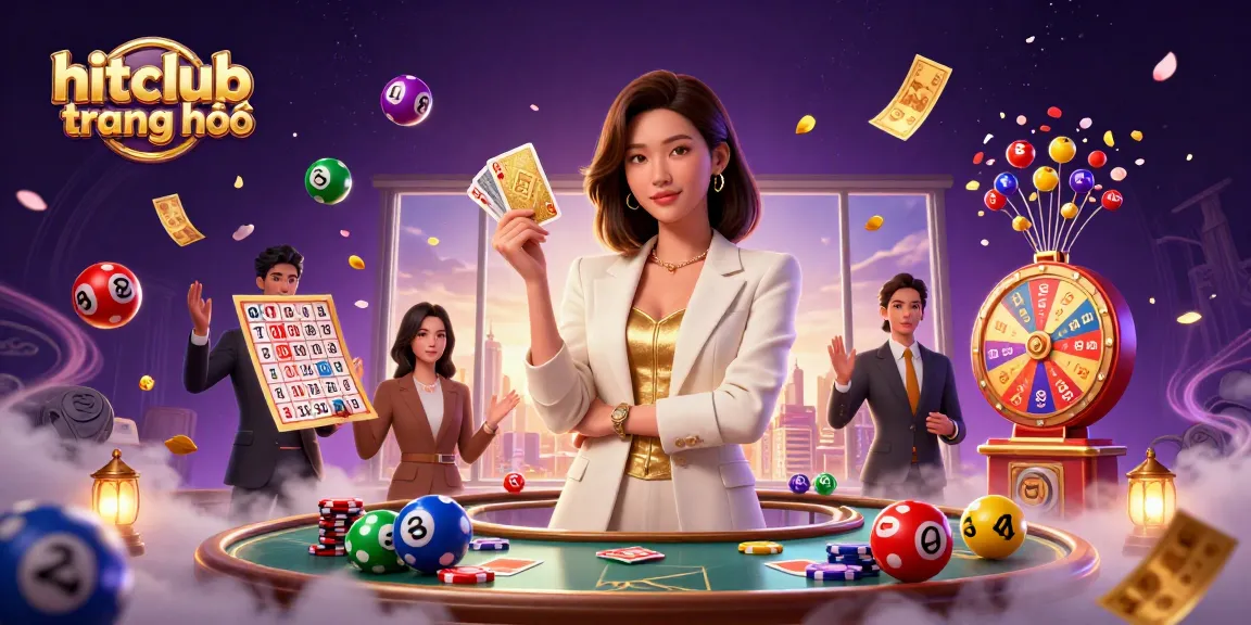 Join the excitement of hitclub trang chủ with a vibrant scene filled with colorful lottery elements and glamorous casino energy.