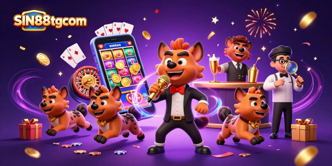 Experience the excitement of SIN88tgcom with 3D hyena characters in a vibrant comedy casino club scene.