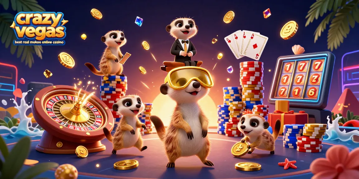 Cascading coins and a dynamic meerkat casino scene showcase crazyvegas best real money online casino.