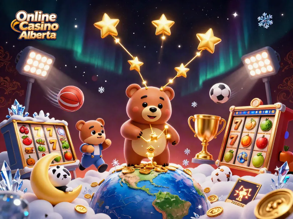 Engage in thrilling experiences at Online Casino Alberta amidst vibrant characters and casino elements.