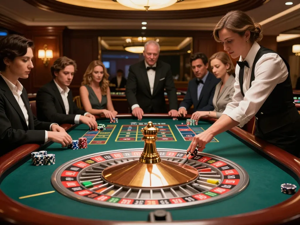 gbong placing bets at a luxurious roulette table, players engaged in dynamic gameplay