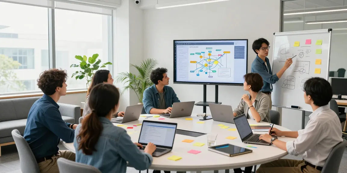 Tim kreatif bekerja sama di ruang kantor modern untuk merencanakan proyek di https://miami4d.com/ dengan suasana yang energik.