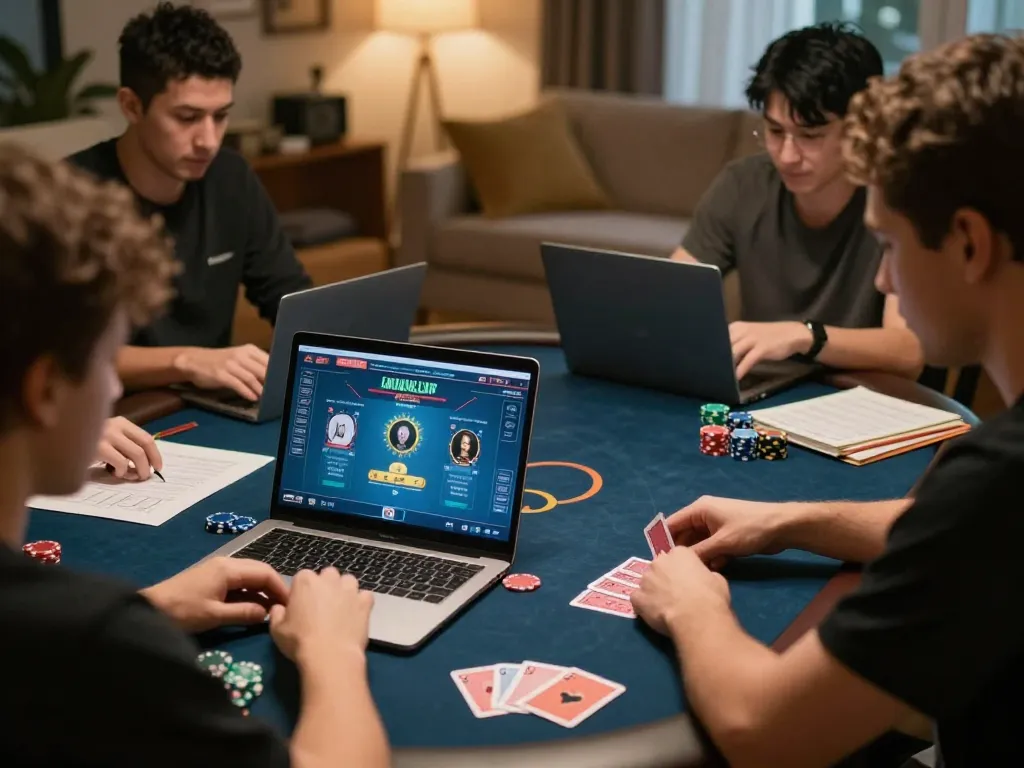 Engaging online poker night featuring players focused on 388bet strategies and gameplay analysis