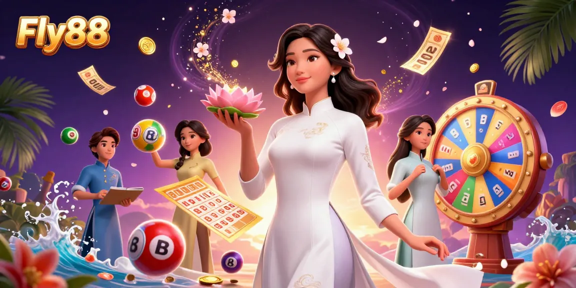 Experience Fly88's vibrant energy with an elegant woman and dynamic gambling elements in a captivating scene.