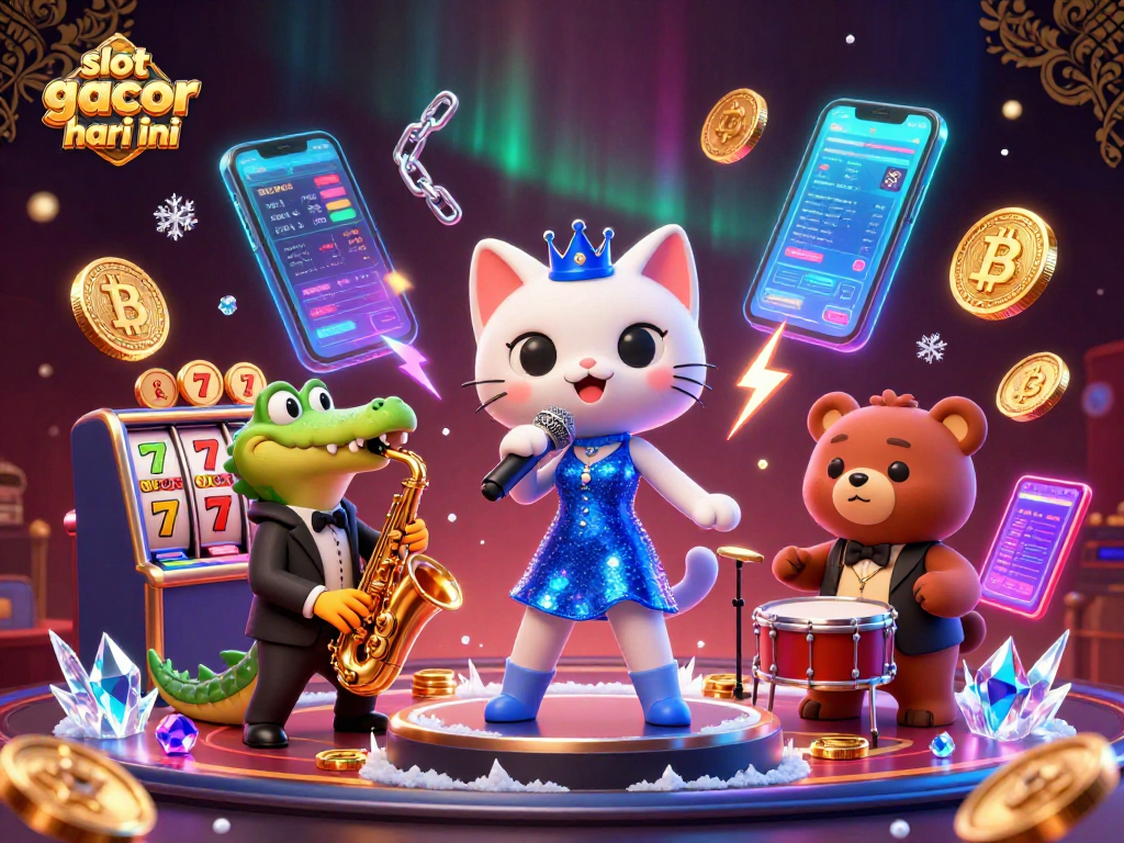 Win big with slot gacor hari ini at our vibrant casino scene featuring a jazz cat and friends!