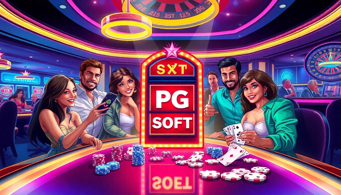 Engage with slot demo pg game action at a vibrant casino scene with players and excitement.