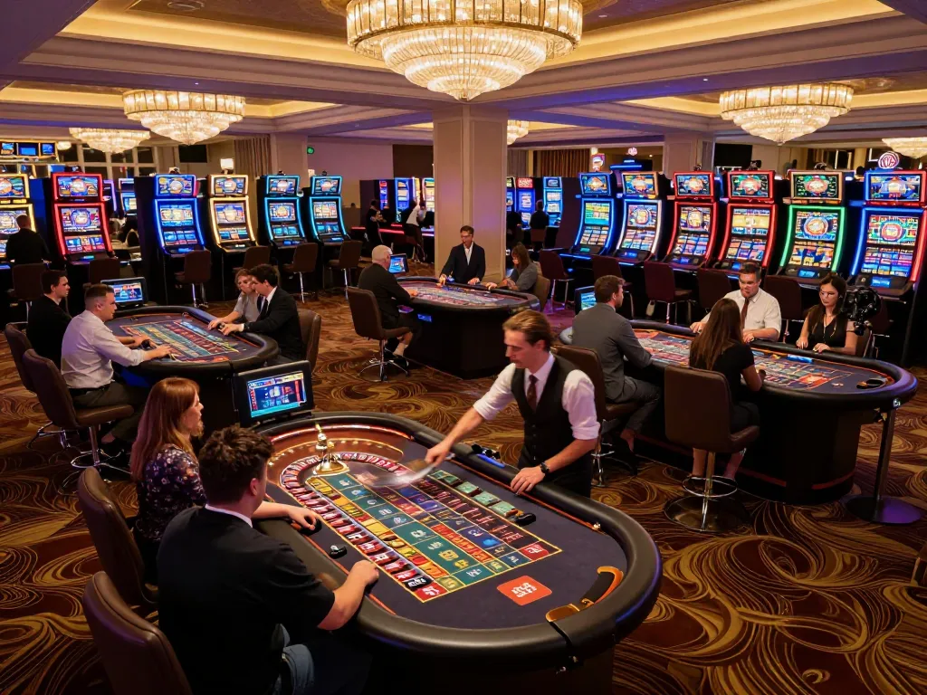 Engage in thrilling gameplay at trang chủ fly88's vibrant casino floor with roulette action.