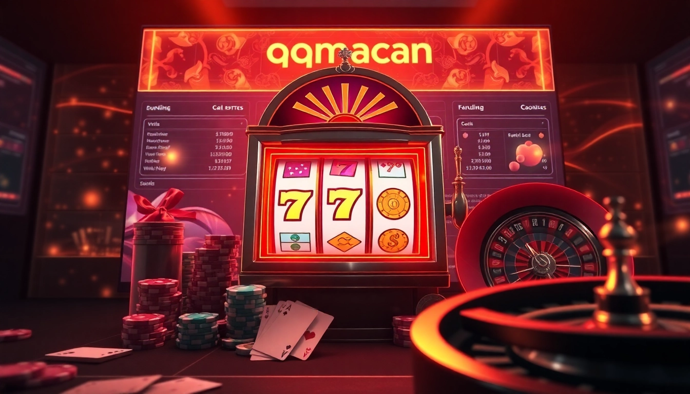Experience the thrill of gambling at qqmacan with vibrant slot machines and engaging casino elements.
