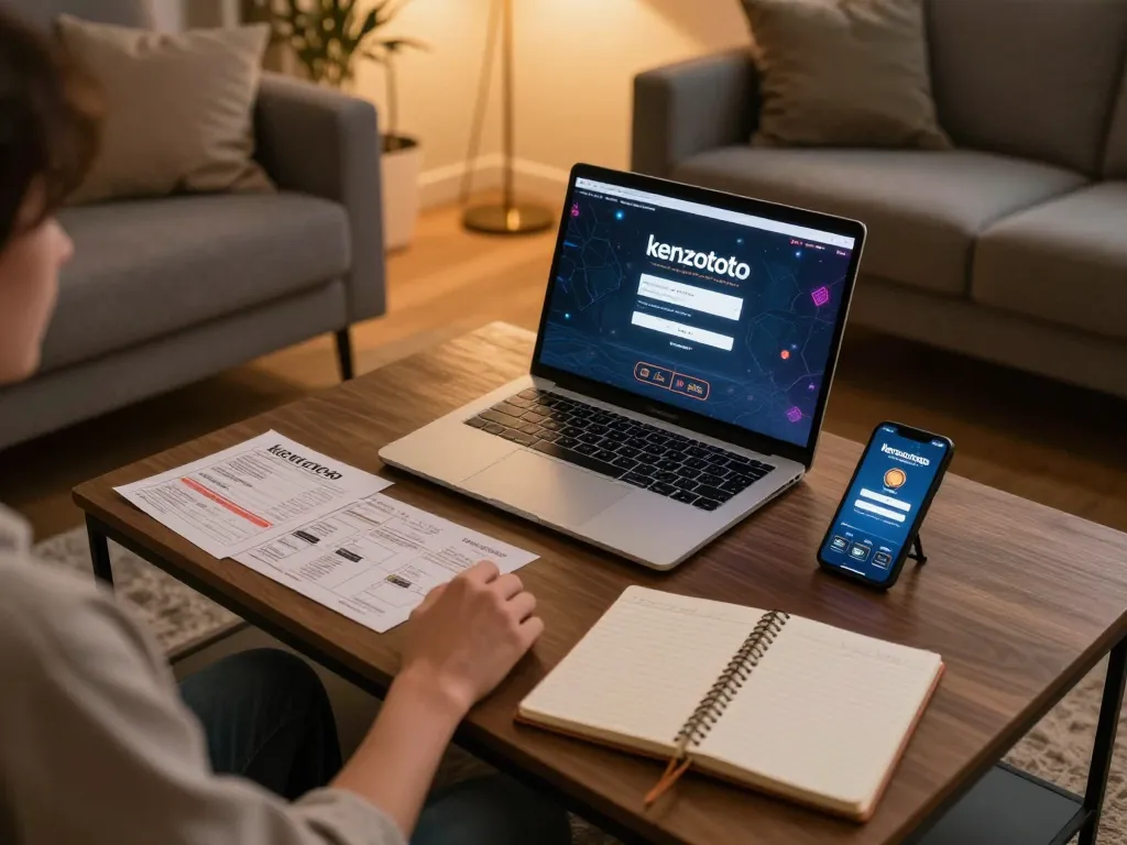 Berpartisipasi dalam permainan kasino online dengan login kenzototo di laptop dalam suasana yang nyaman.