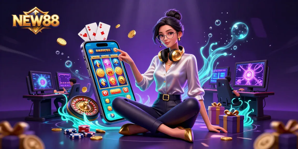 Engage with NEW88's immersive gaming experience featuring trendy online casino elements and vibrant gameplay.