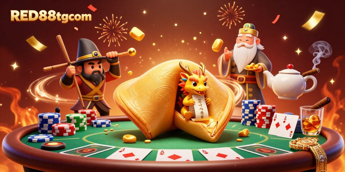 Experience exciting gameplay at RED88tgcom with a vibrant 3D casino scene showcasing poker and fortune elements.