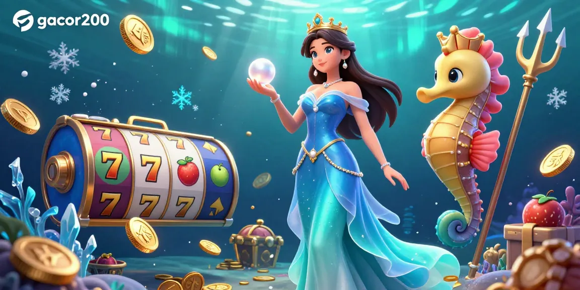 Experience endless fun with gacor200 in this vibrant underwater casino-themed illustration rich in detail.