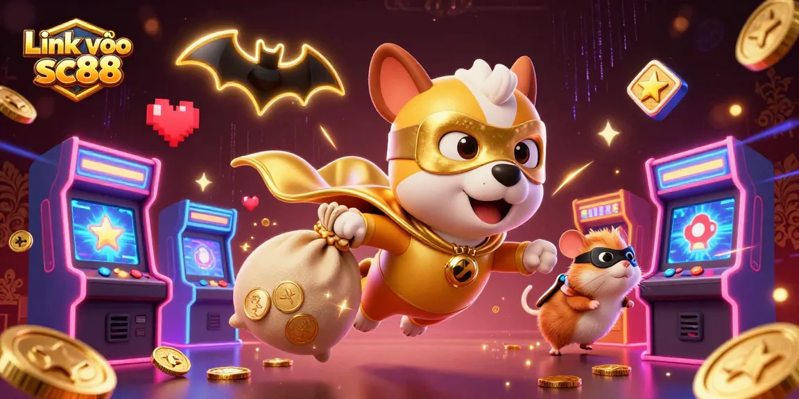 Experience exhilarating gameplay with Link vào sc88 as the superhero dog and hamster soar through a colorful casino world.
