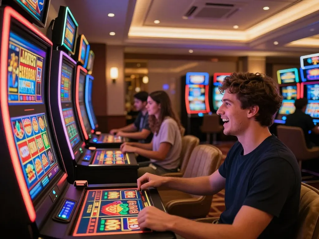 Winning moment at n188 com showcased with player celebrating on a vibrant slot machine.
