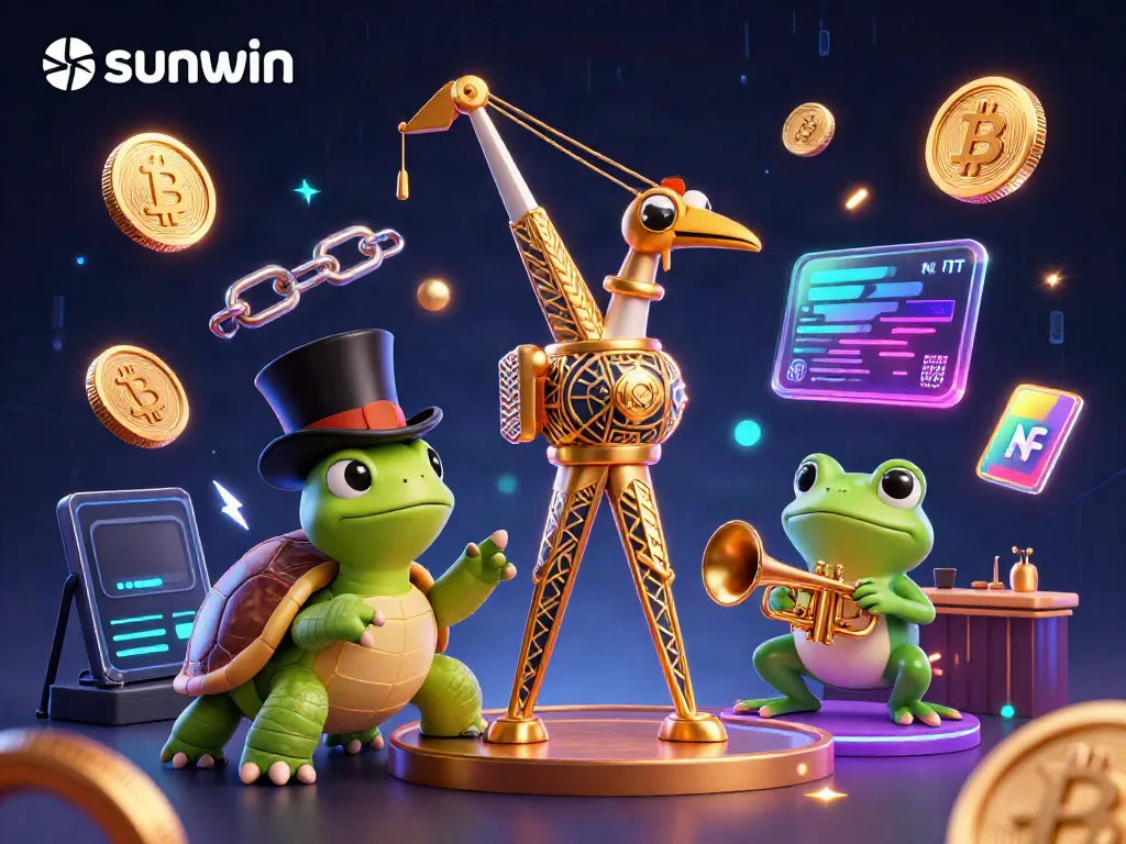 Experience the thrill of gameplay with sunwin at a dazzling digital casino featuring vibrant characters and crypto elements.